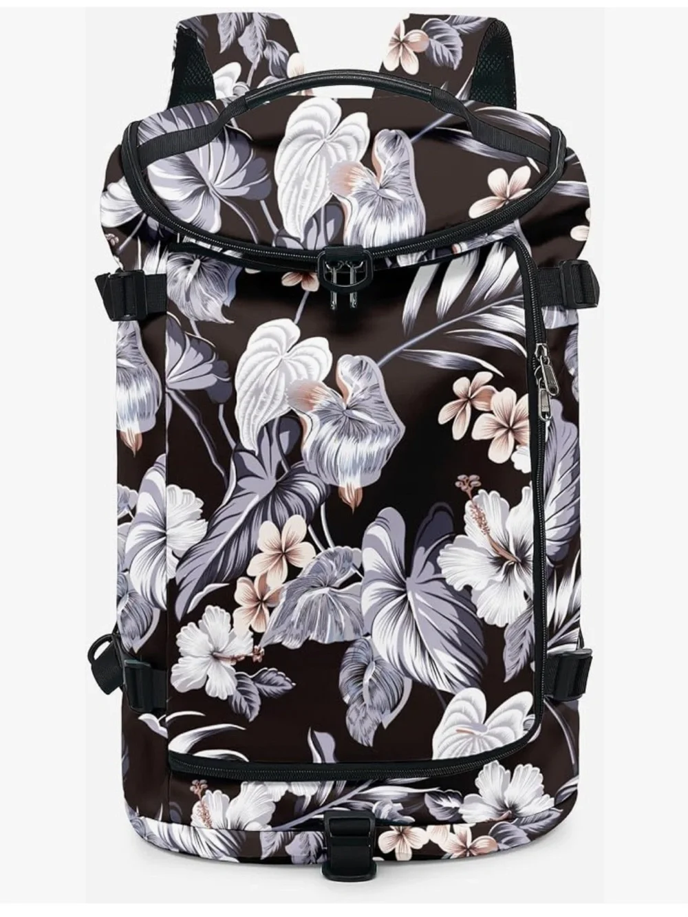 Black Floral Multi Purpose Travel Backpack Convertible